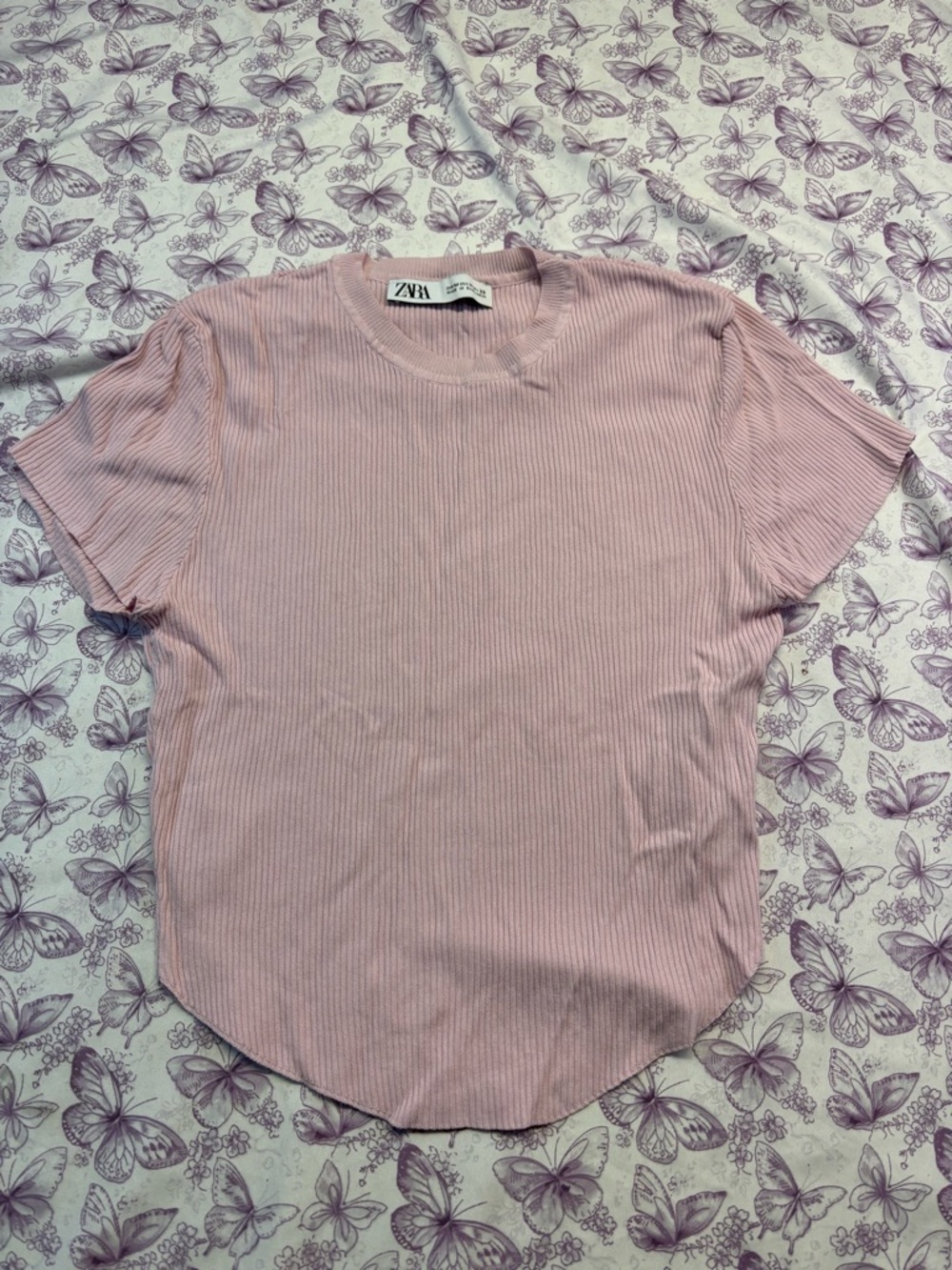 🍄Zara Light Pink Ribbed Crop Tee